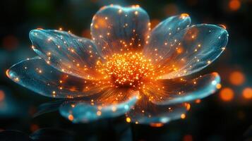 A captivating image of a radiant, glowing flower with intricate details in a surreal scene. photo