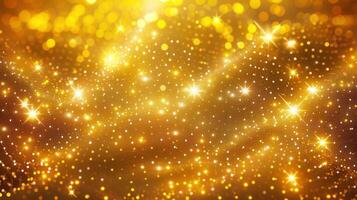 A dazzling golden background of shimmering light with stars and bokeh effects. photo