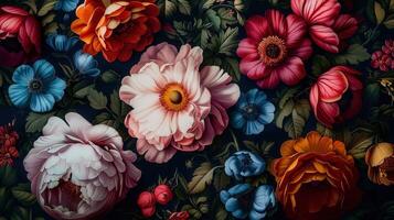 A beautiful display of colorful flowers with intricate details, perfect for art and design. photo