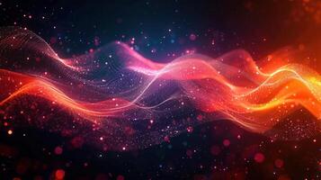 An abstract and colorful digital illustration shows a dynamic, glowing wave-like design. photo