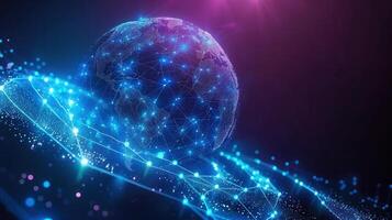 A stunning digital representation of the world connected by an intricate network of data lines. photo