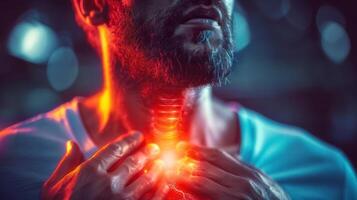 Conceptual medical image showing a person experiencing throat pain with a visual representation. photo