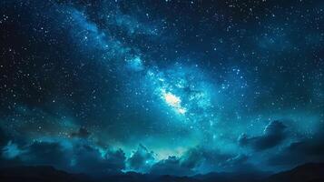 A beautiful nightscape showcases the stunning milky way and starry night sky in space. photo