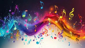 A dazzling composition of musical notes dancing across a vivid and colorful artistic display. photo