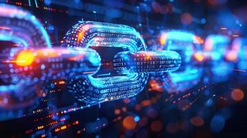 Futuristic illustration of a digital blockchain, showcasing data security and crypto concepts. photo