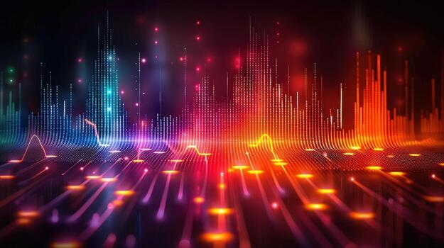 Dynamic and vibrant digital audio wave visualizing the complex, energetic sounds. photo