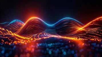 Abstract digital art piece featuring bright, flowing waves of light in multiple colors. photo