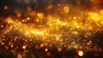 A mesmerizing golden bokeh background with a stunning display of shimmering light and elegant sparkle. photo