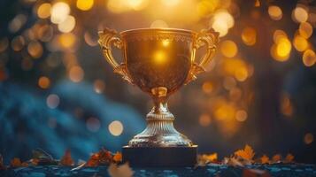A stunning golden trophy on display, symbolizing victory and celebrating achievement. photo
