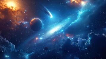 Spectacular space art featuring planets, nebulas, and a comet, in a beautiful cosmos scene. photo