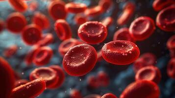 Detailed view of red blood cells, captured under a microscope, showcasing cellular structure. photo