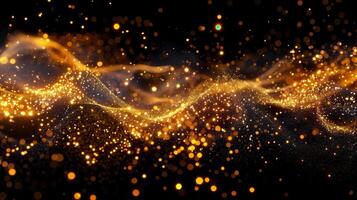 A stunning abstract composition featuring glittering golden particles on a dark background. photo