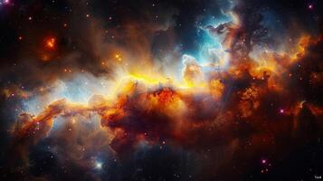 Vibrant cosmic nebula of fire, and energy, with bright stars scattered throughout the scene. photo