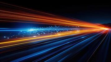 An eye-catching digital artwork representing speed, technology and futuristic motion with light. photo