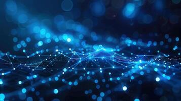 Abstract digital network of connected nodes with bright glowing dots on a blue background. photo
