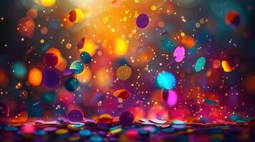 Colorful confetti falling against a vibrant background, creating a festive and celebratory atmosphere. photo