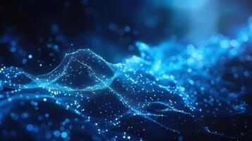 A mesmerizing abstract digital network showing flowing particles and a connection of data, blue lights. photo