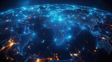 A stunning view of the world, highlighting global networks and communication pathways. photo