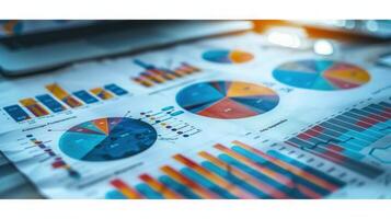 Financial charts and graphs illustrate data, perfect for business analysis and reports. photo
