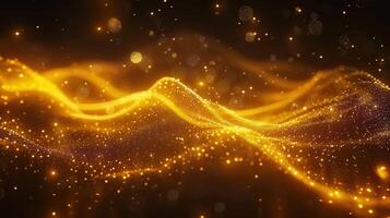 A mesmerizing golden abstract composition, featuring dynamic waves of light and sparkling particles. photo