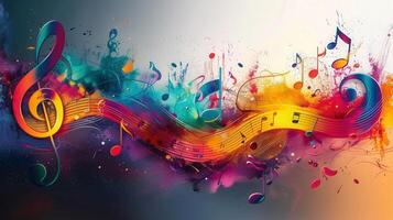 A vibrant and abstract artwork featuring musical notes and a colorful treble clef. photo