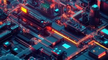 Detailed view of a glowing circuit board with intricate connections and a futuristic design. photo