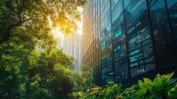 A modern architectural masterpiece, seamlessly integrating technology and vibrant nature beautifully. photo