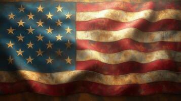 The iconic American flag waving, showcasing a textured, vintage, and patriotic design. photo