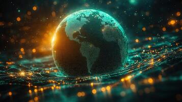 Stunning 3d illustration of planet Earth surrounded by digital network connections. photo