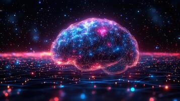 An artistic depiction of a glowing brain representing the concept of artificial intelligence. photo