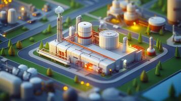A vibrant, top-down view of a meticulously crafted, miniature industrial complex illustration. photo