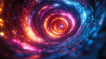 A stunning, colorful abstract tunnel with neon lights and a mesmerizing swirling effect. photo