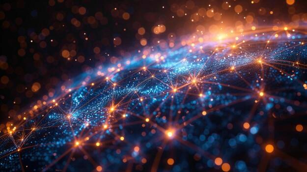 A mesmerizing digital art piece showcases a complex network of lights and connections. photo