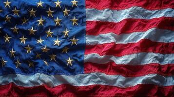 Detailed image of the united states flag with its iconic stars and stripes in focus. photo