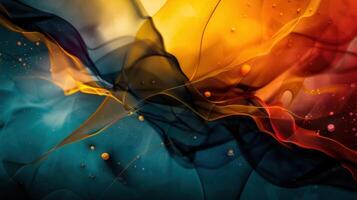 A captivating abstract composition featuring dynamic swirls of vibrant teal, orange, and red hues. photo
