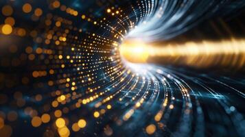 Abstract digital tunnel illustration, a dynamic display of light and data streams. photo