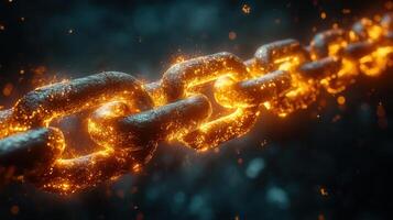 A close-up view of a burning chain with sparks, radiating power and intense energy. photo