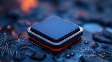 Intricate shot of a computer processor, showing the complexity of modern technology. photo