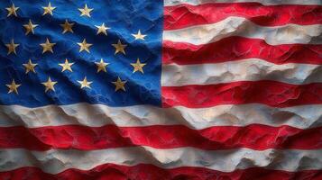 An artistic rendering of the american flag, showcasing its iconic design with a unique texture. photo