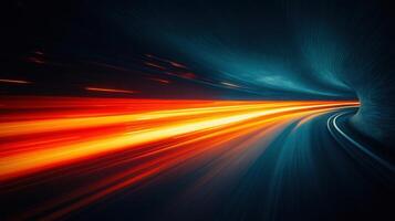 An artistic view of a tunnel, illustrating fast motion with striking streaks of light and depth. photo