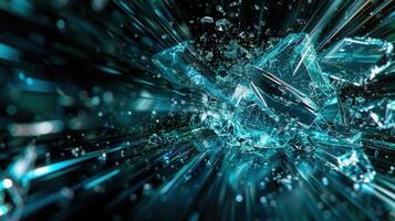 A mesmerizing image of a crystal shattering into pieces, bursting with light and energy. photo
