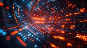 Intricate digital tunnel with data streams, creating a futuristic and technological environment. photo