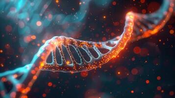 A close-up of a vibrant, glowing dna strand, representing the essence of life and science. photo