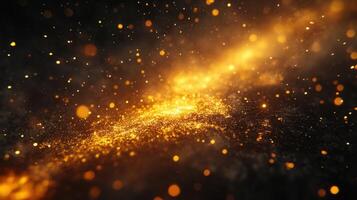 Beautiful golden bokeh particles floating, creating an abstract and artistic background with light. photo