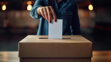 A person's hand casting a vote, emphasizing the act of participating in democracy. photo