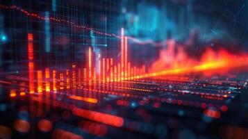 Dynamic abstract digital financial data presentation, showcasing glowing graphs and charts. photo