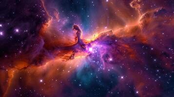 A breathtaking view of a vibrant nebula, filled with shining stars and cosmic dust clouds. photo