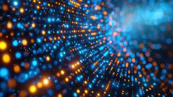 Dynamic digital artwork featuring glowing binary code and abstract shapes. photo