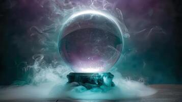 A glowing crystal ball surrounded by ethereal smoke, ready to unveil the mysteries. photo