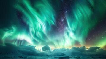 Stunning capture of the aurora borealis, painting the night sky with vibrant green hues. photo